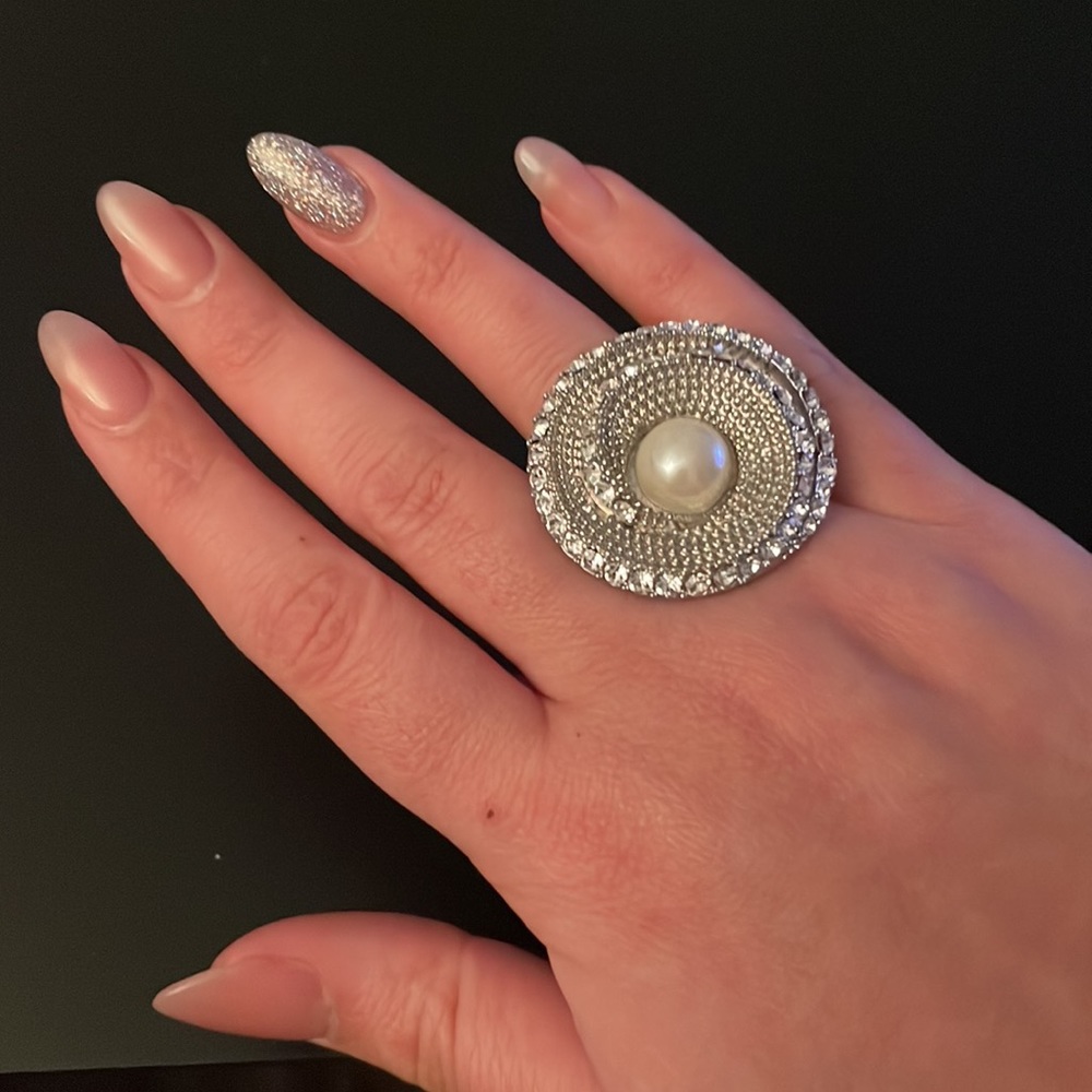 Expandable Silver Ring with Pearl